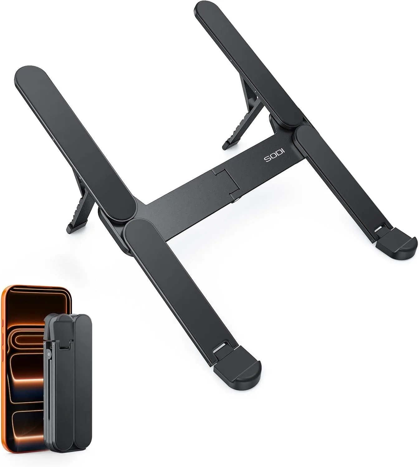 Base para laptop Sodi Ultra Compact plegable aluminio ajustable 10-16 pulgadas negro