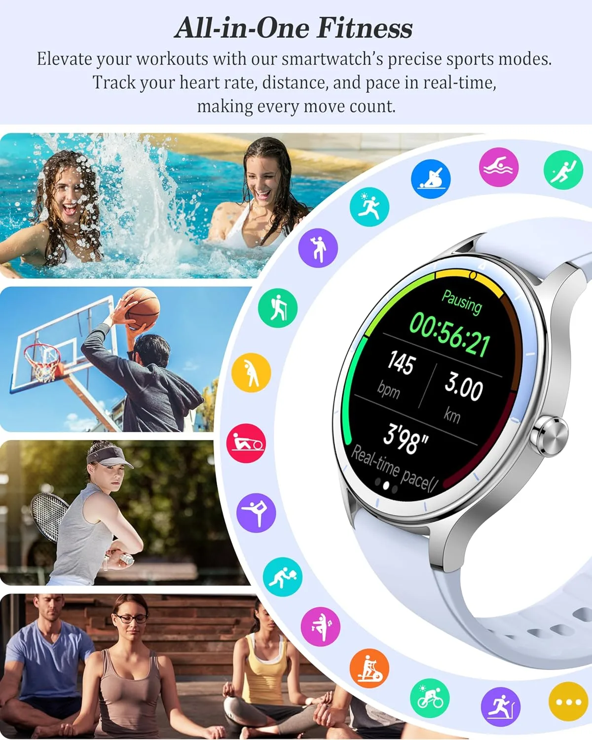 Smart Watch for Women, Ladies & Men, 1.27'' Fitness Watch [41mm case] with Call Receive/Dial, Heart Rate/Stress/Sleep Monitor, AI Voice, IP68 Waterproof Smartwatch with Calendar, Calculator, Games