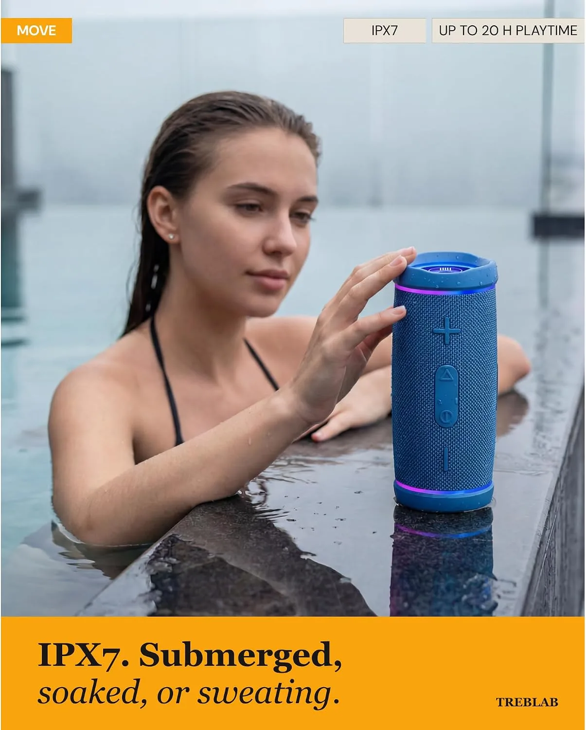 TREBLAB HD77 Waterproof Bluetooth Speaker, 30W Deep Bass, RGB Light, 20H