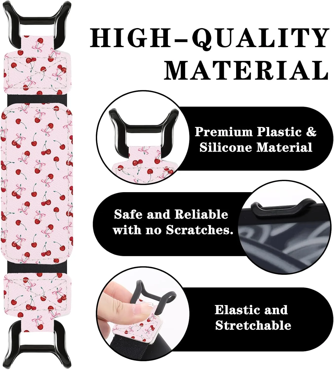 Hand Strap Accessories for Kindle – Cute Pink Cherry Bow Finger Grip for 6-7.5" Paperwhite 11th/12th Generation/Kobo/Lenovo/Sony Ereaders E-Book Tablet Colorsoft Secure Holder for Reading