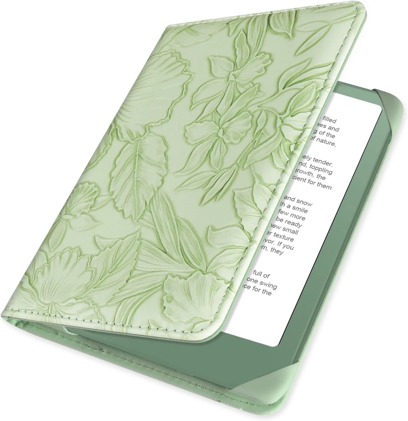 HoYiXi Universal Case for 6 inch Kindle eReader Compatible with Paperwhite(2015/2018)/Pocketbook and Tolino/Kobo Clara HD,6" eReader Protective Case Cover Elastic Rope,Green Leaves