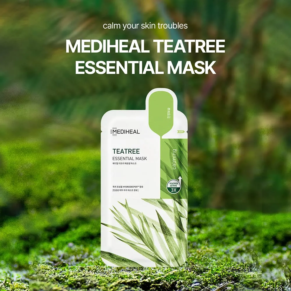 Mediheal Best Korean Sheet Mask - Tea Tree Essential Face Mask 10 Sheets For All Skin Types Korean Best Sheet Mask Soothing Calming