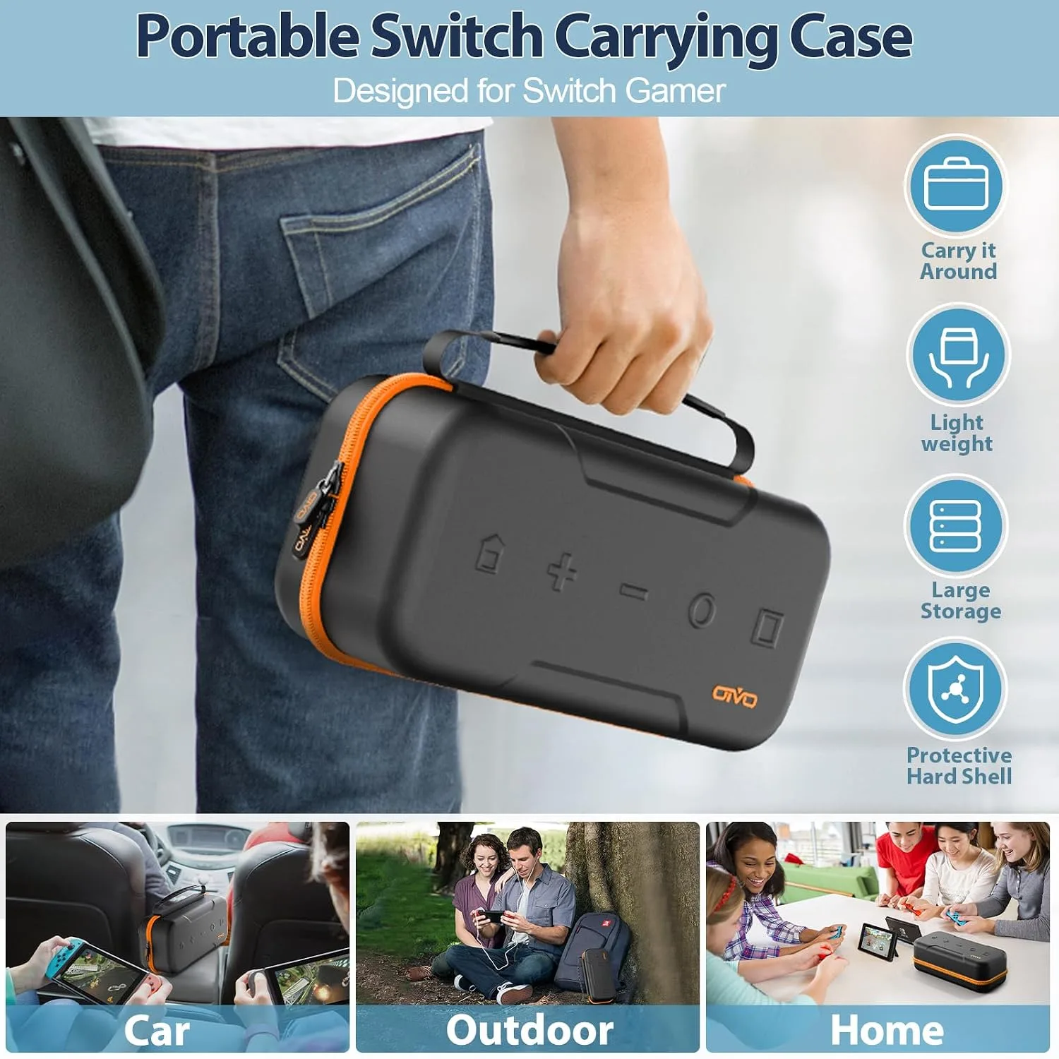 OIVO Switch OLED Carrying Case Compatible with Nintendo Switch & OLED, Portable Switch Travel Carry Case Fit for Joy-Con and Adapter, Hard Shell Protective Switch Pouch Bag with 20 Games, Orange