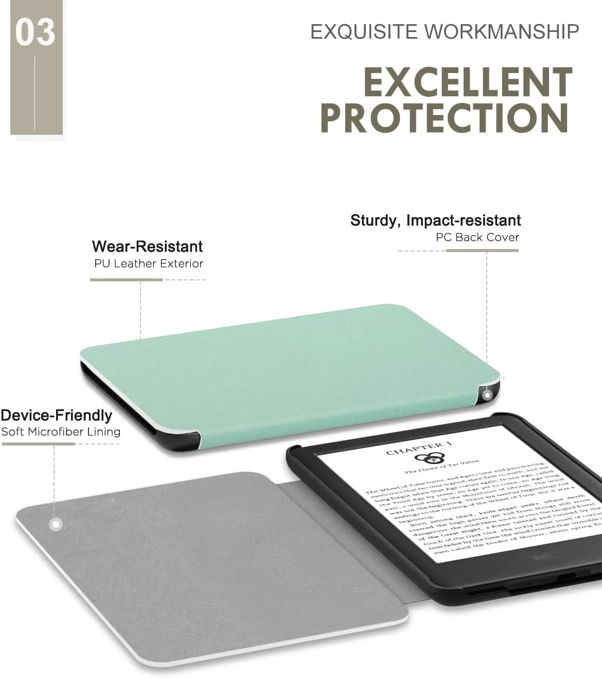 MoKo Case Fits 6" Kindle Basic 11th Generation 2024/2022, Agave Green