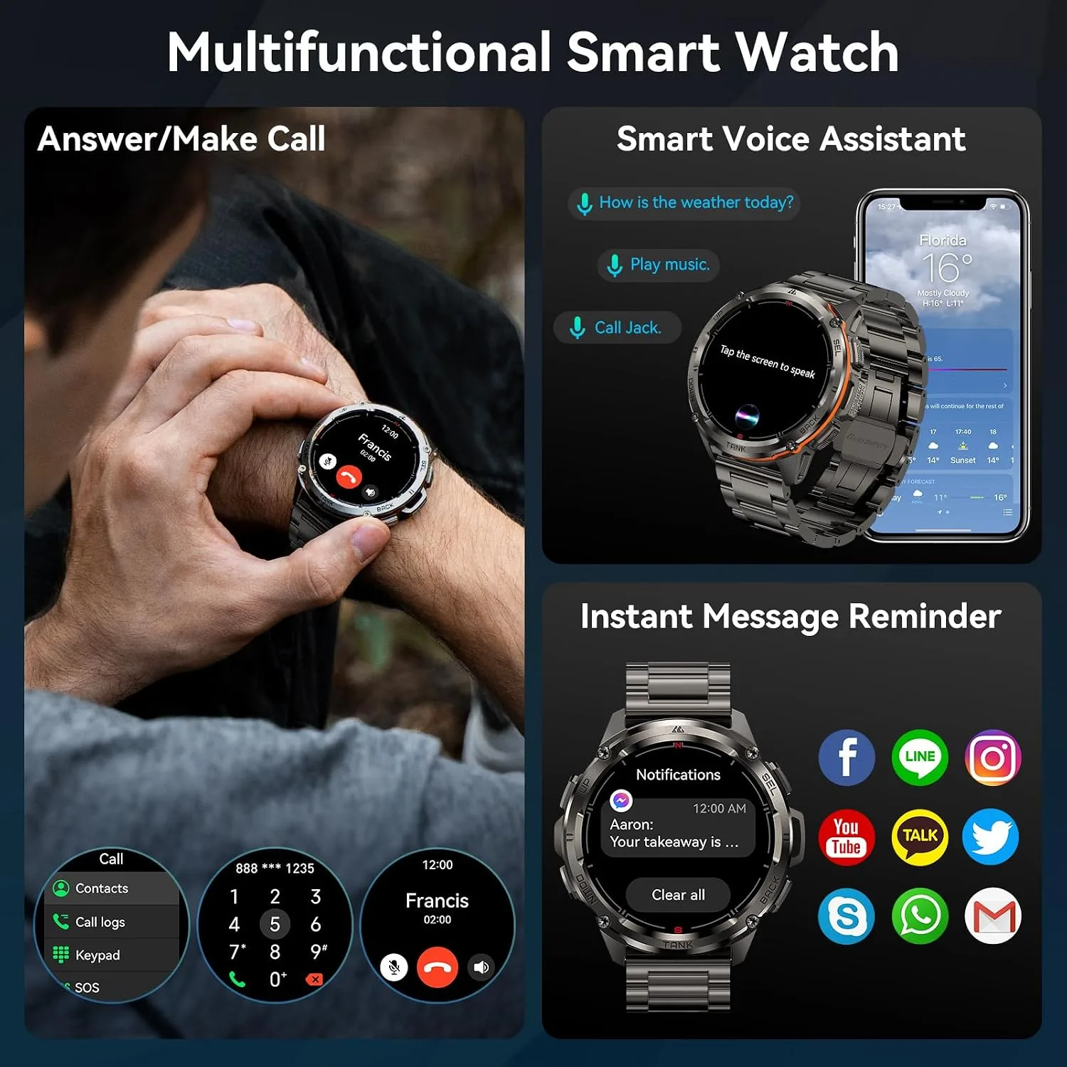 AMAZTIM T3 Ultra Smart Watches for Men, GPS, Rugged, Stainless Steel Body