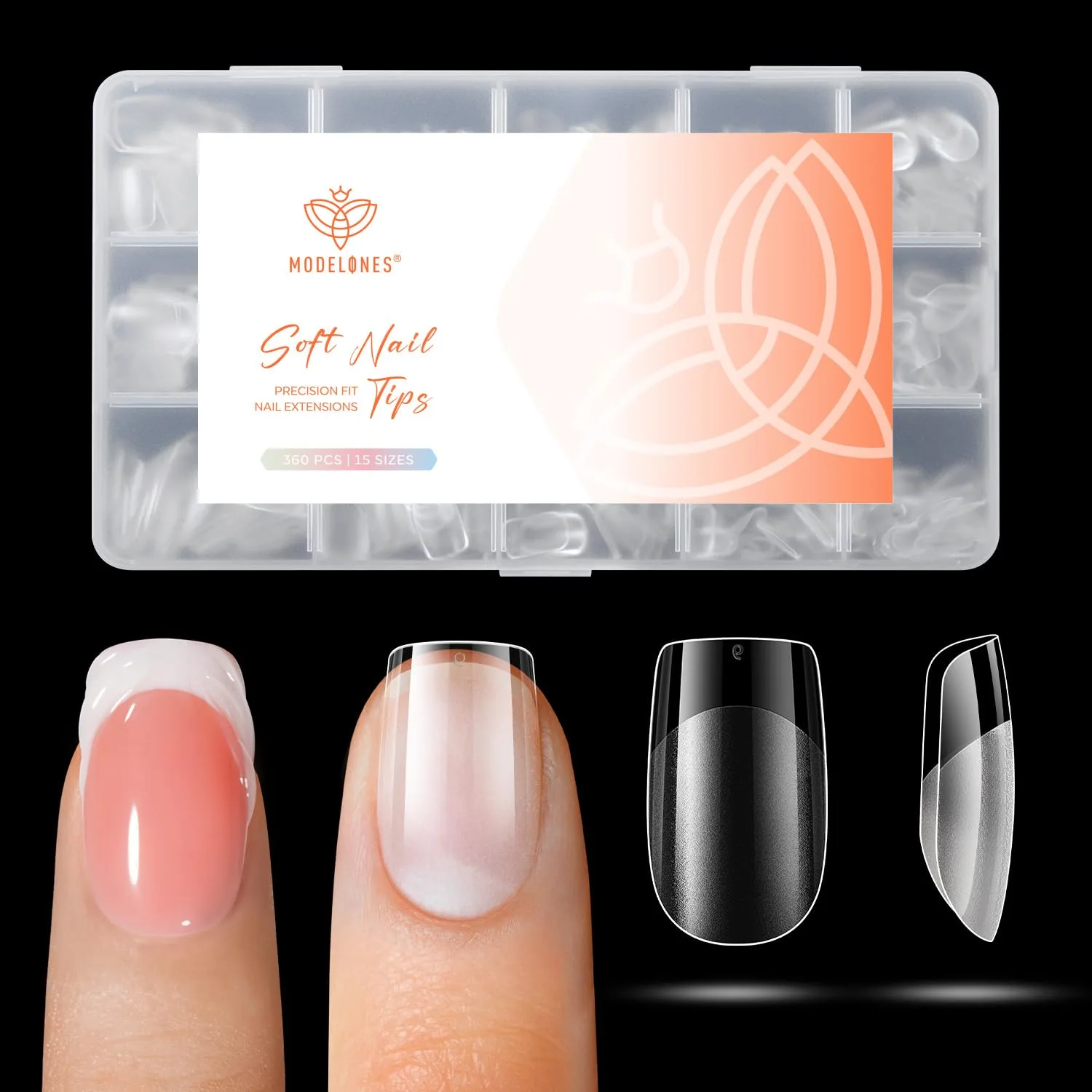 Modelones Extra Short Square Nail Tips 360pcs Full Cover Clear False Nail