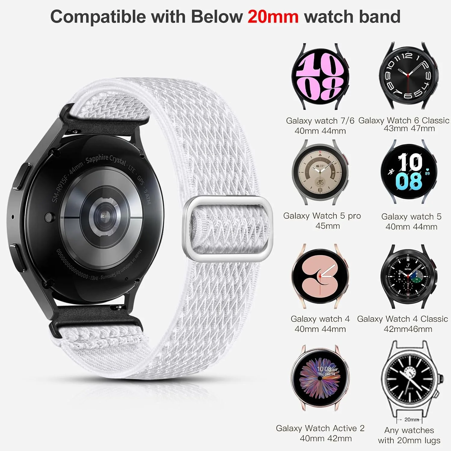 Lerobo Elastic Bands Compatible with Samsung Galaxy Watch 7 6 5 4 40mm 44mm/for Galaxy Watch 6 Classic Band 43mm 47mm/Watch 4 Classic Band 42mm 46mm/Active 2,3 Pack Soft Adjustable Nylon Sport Band