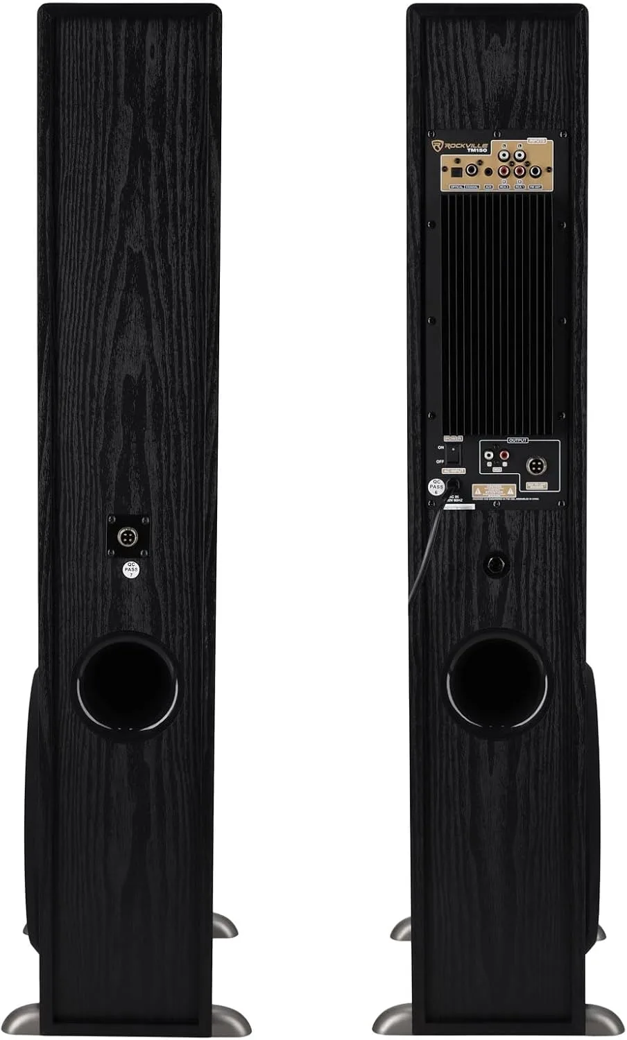 Rockville TM150B Black Powered Home Theater Tower Speakers Dual 10" Subs
