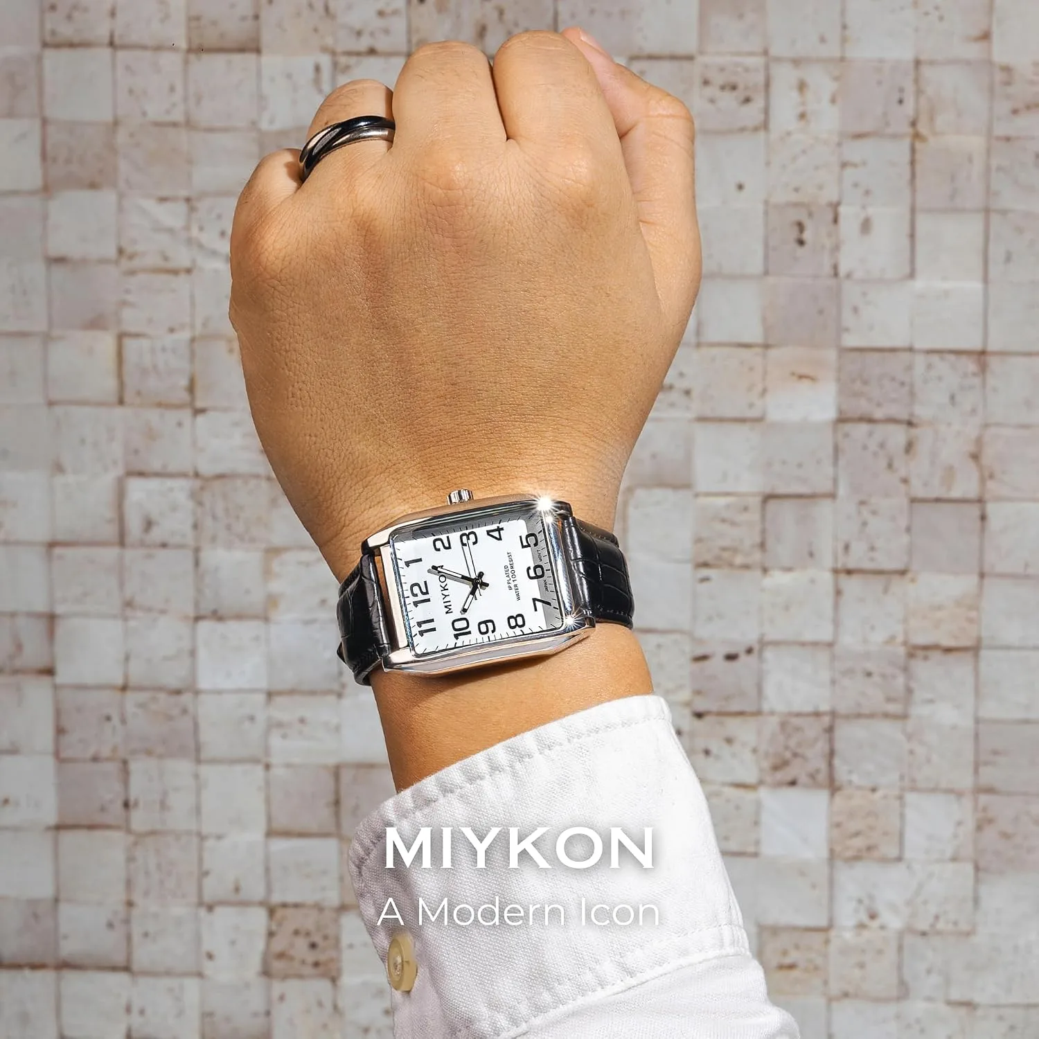 Miykon Men Vintage Tank Dress Watch, Genuine Leather Strap, Water Resistant