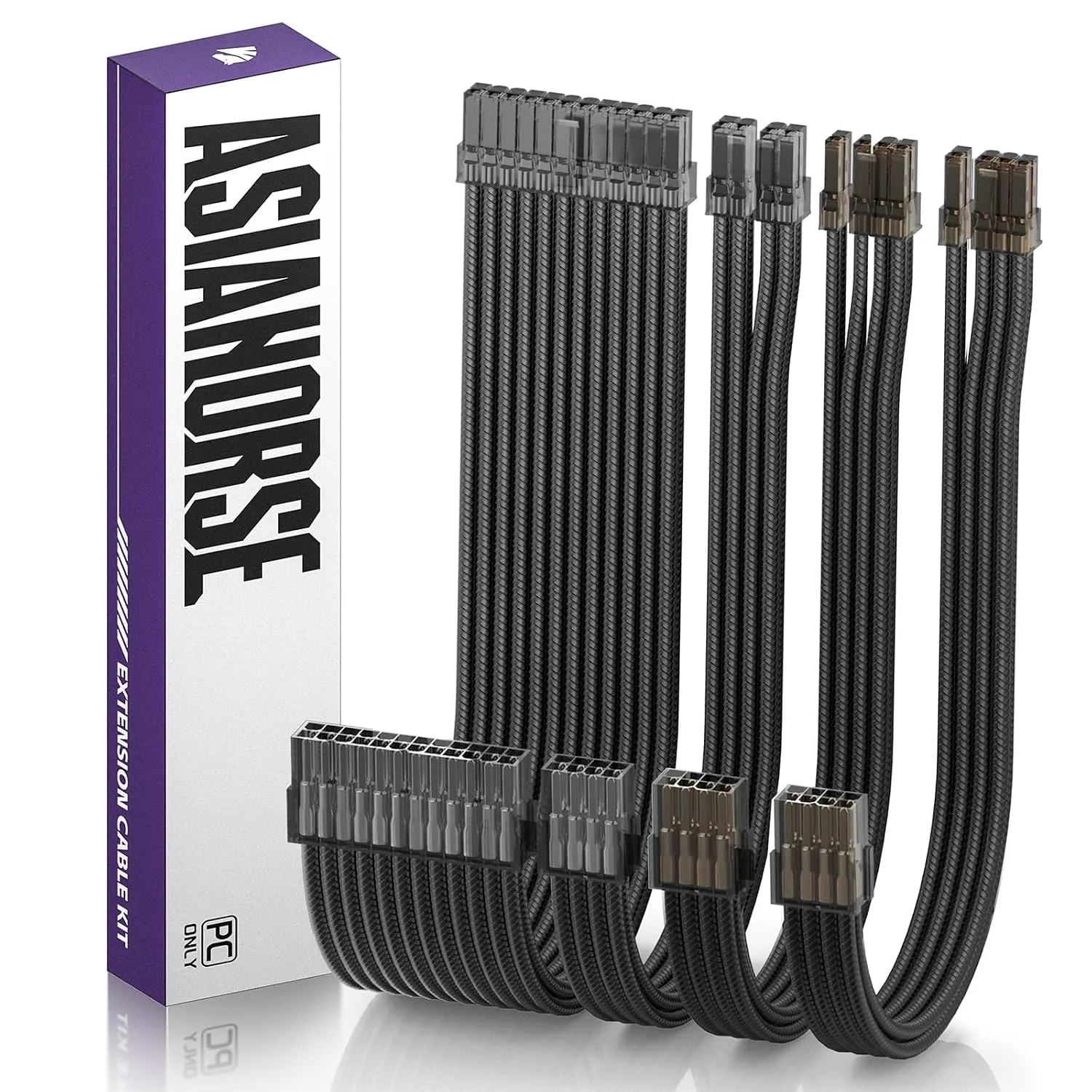 AsiaHorse 16AWG PSU Cable Extension Kit, Sleeved Custom Mod GPU PC Audio Video Power Supply Soft Braided Cables with Comb Kit, 24P/8P to 6+2P/ 8P to 4+4P 30CM