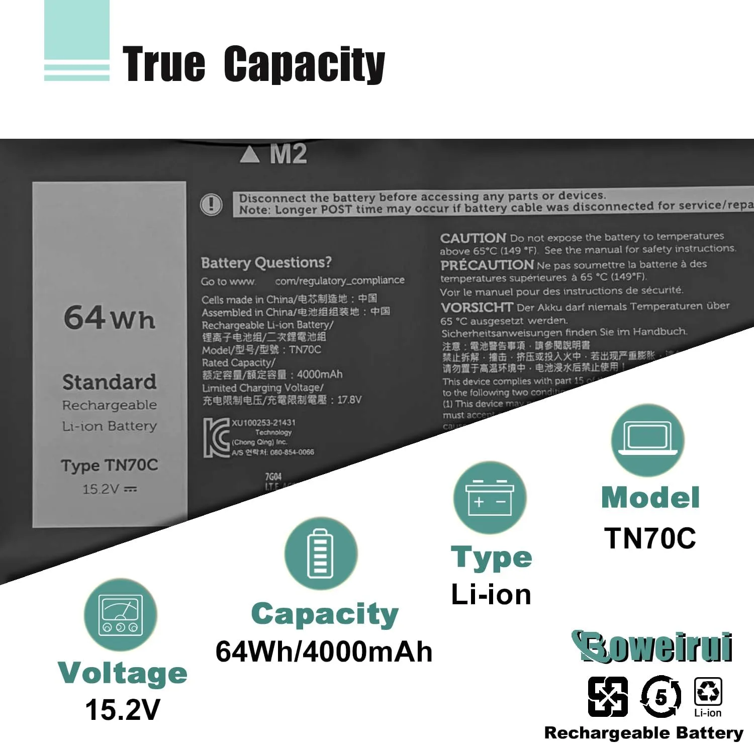 TN70C Laptop Battery for Dell Latitude 3320 3420 3520 Series V6W33 0WV3K8