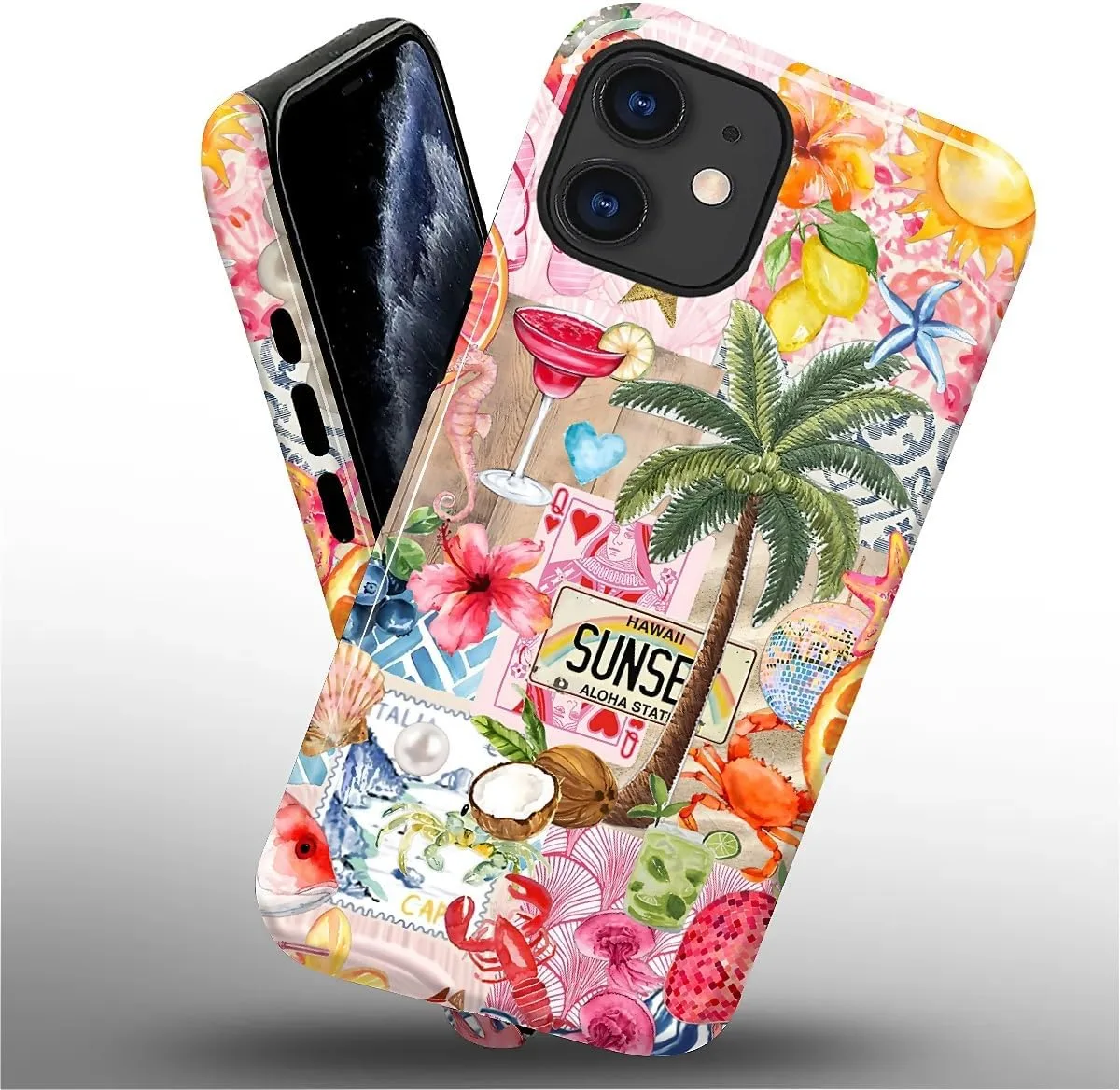 DAIZAG Case for iPhone 11,Mixed 2 Layer Design Shockproof Soft TPU Ddouble Protection Phone Case for iPhone 11-Aesthetic Summer Beach