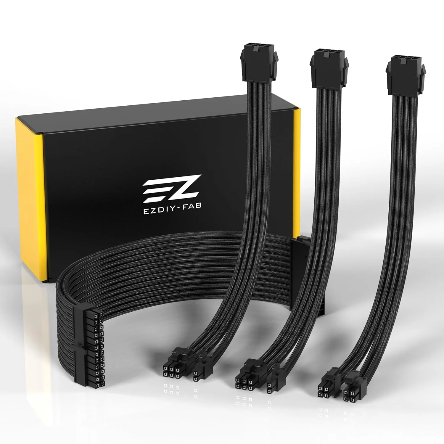EZDIY-FAB PSU Cable Extension Kit, 18AWG Sleeved, ATX/EPS/PCIe, 30cm, Black