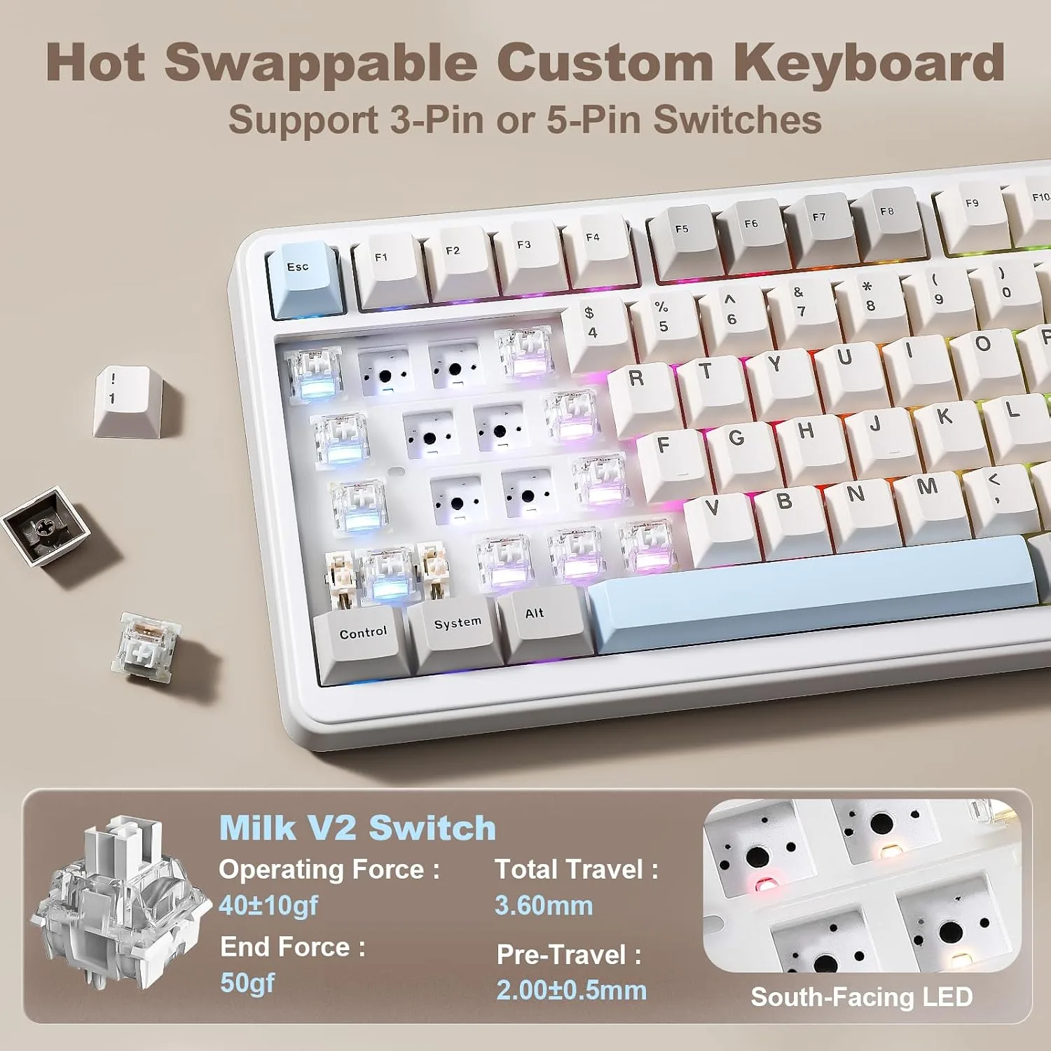 YUNZII B75 PRO MAX 75% Mechanical Keyboard (Beige,Milk Switch)