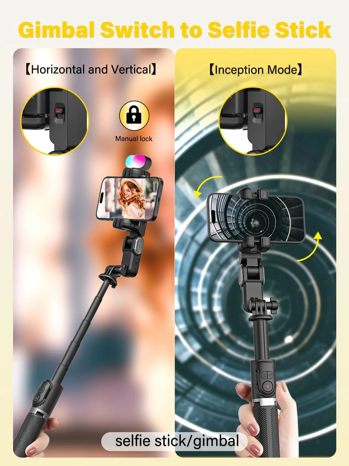 Gimbal Stabilizer for Smartphone,2-axis stabilizer Without APP face Tracking,4 in 1 Portable Phone Tripod,stabilizer for iPhone& Android,108CM Extension Rod,AOCHUAN M2PRO Black