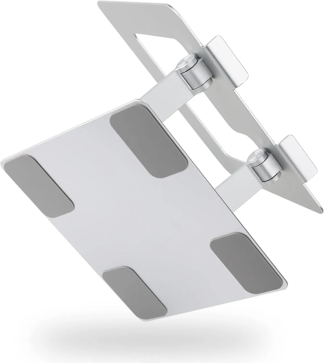 Amazon Basics Sturdy and Portable Ergonomic Laptop Stand for Desk, Height Adjustable Riser with Ventilated Cooling, Foldable, Fits all Laptops up to 15.6 Inch, Silver