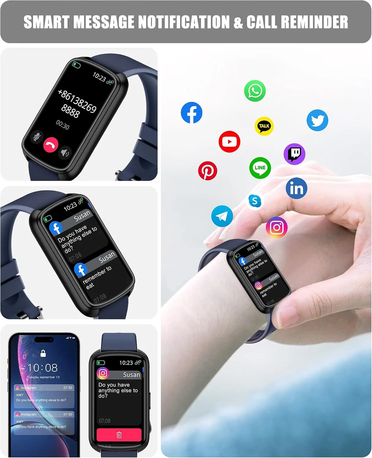 Fitness Tracker, Smart Watch for Women Men with 24/7 Heart Rate/Blood Pressure/Blood Oxygen Monitor,Sleep Tracker,Step & Calorie Counter, IP68 Waterproof Fitness Watches Compatible with Android&iPhone