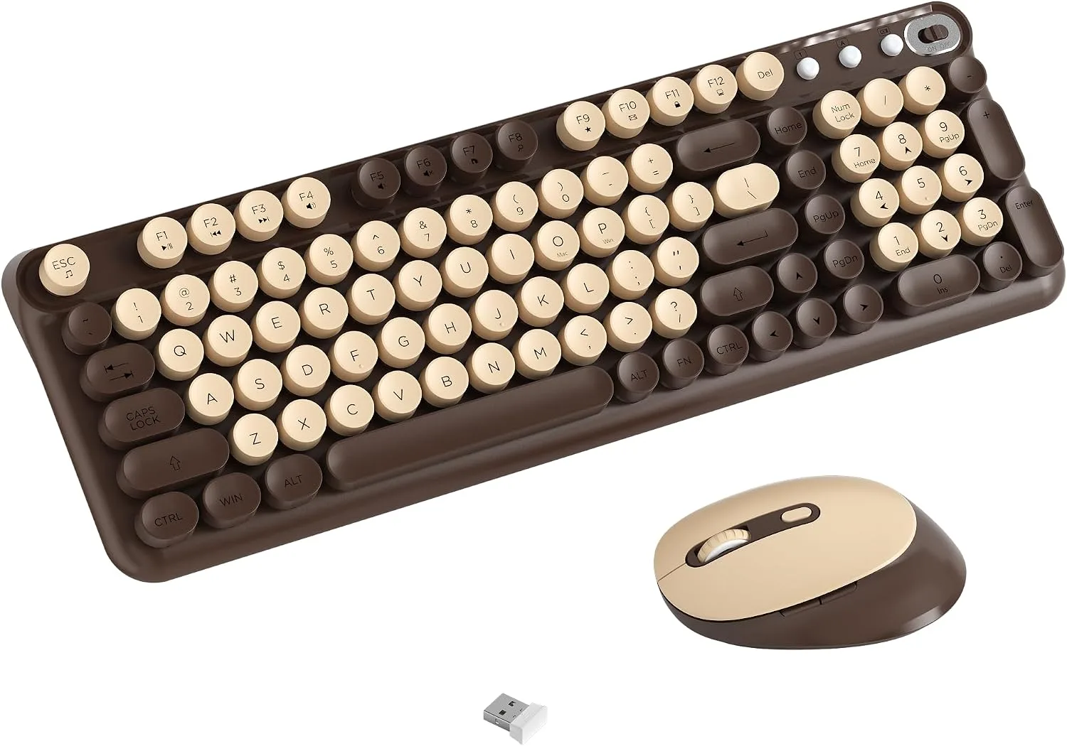 Colorful Wireless Keyboard and Mouse Combo (Coffee)