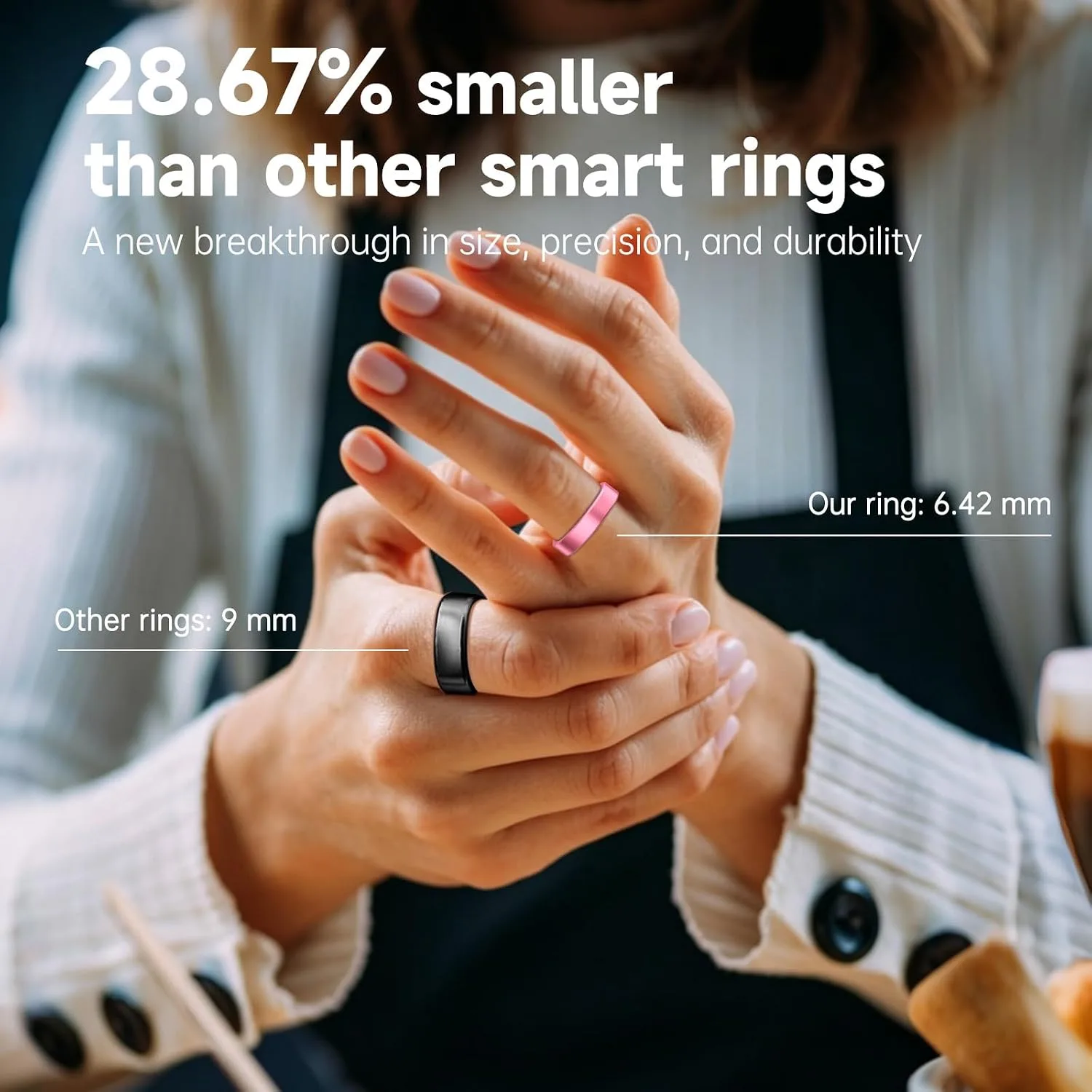 Smart Ring for Women & Men, AI Health Analysis, Thin Fitness Tracker Ring, Health Ring with Heart Rate, SpO2, HRV, Stress, Sleep, Cycle and Activity Tracking, 6.42mm Design,No App Fees
