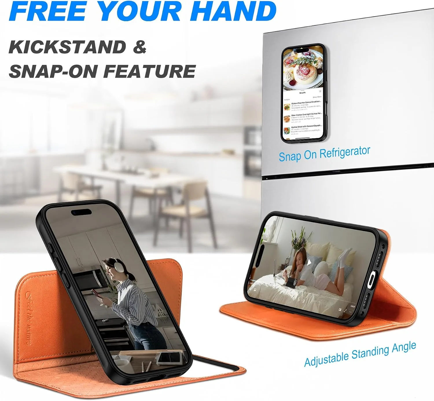SHIELDON Removable Leather Wallet Case for iPhone 18 Pro/17 Pro, Orange
