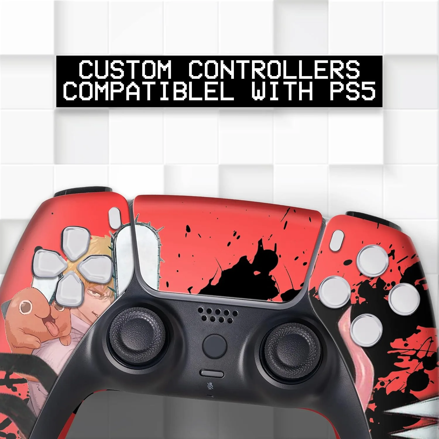 Chainsaaw Men Custom PS-5 Controller Wireless compatible with Play-Station 5 Console by BCB Controllers | Proudly Customized in USA with Permanent HYDRO-DIP Printing (NOT JUST A SKIN)