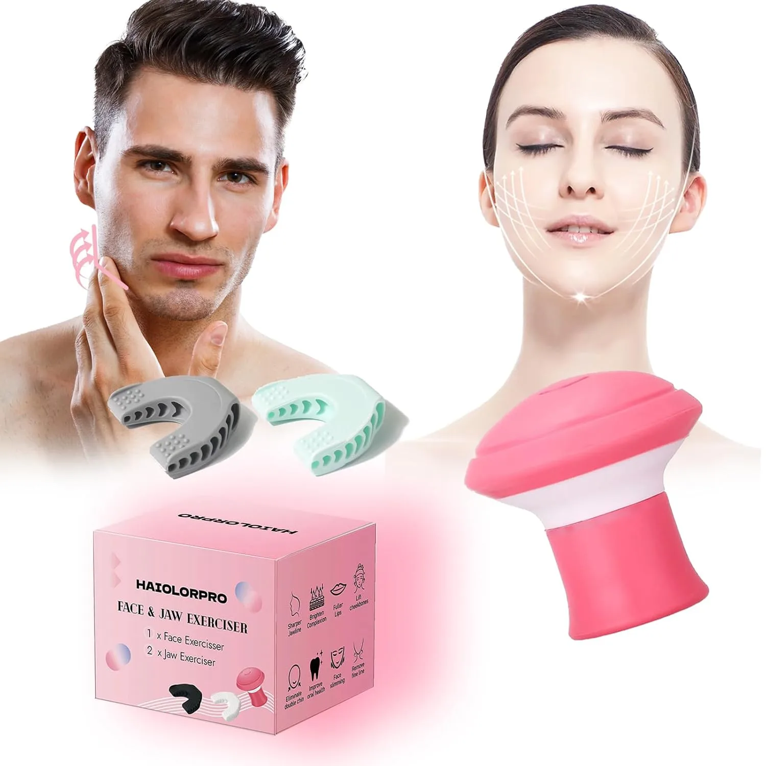 HAIOLORPRO 3PCS Face & Jaw Exerciser, Face Yoga Jawline Exerciser, Jaw Exerciser for Men and Women, Double Chin Breathing Jaw Trainer, Lift Double Chin Reducer(Set 2)