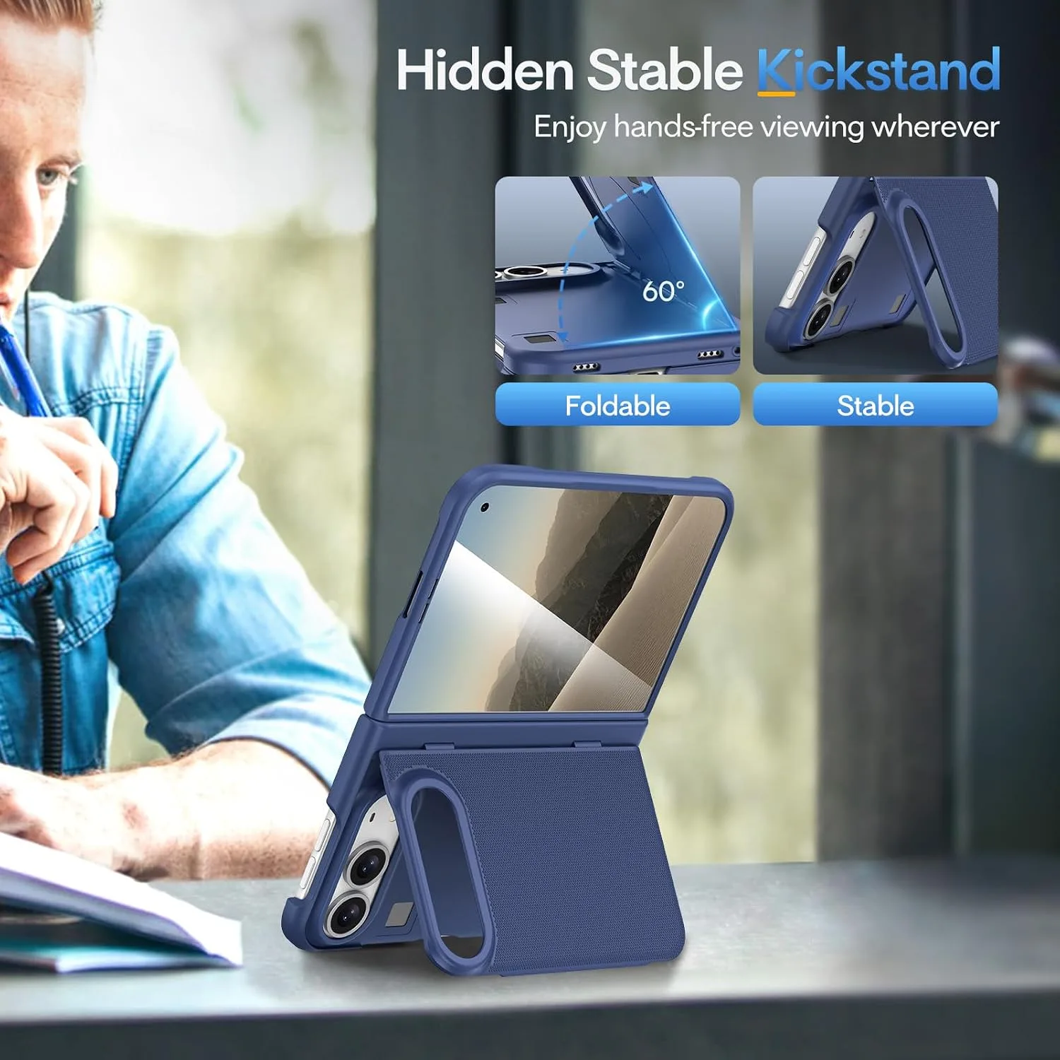 Maxdara for iPhone Duo Case with Hidden Kickstand, Blue