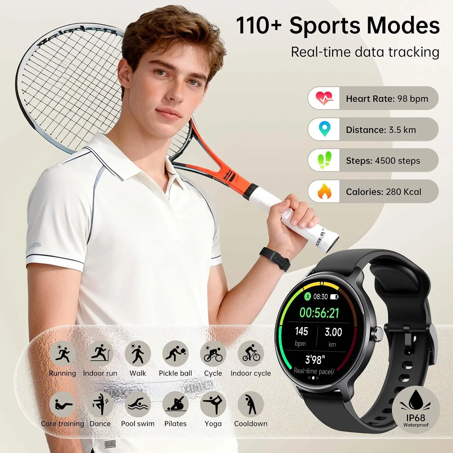 Smart Watch for Women Men, 1.27" HD AMOLED Stylish Smartwatch (Answer/Call) for iPhone/Android/Samsung, Fitness Tracker with 120+ Sport Modes, Heart Rate/Sleep/Health Monitor, IP68 Waterproof, 2 Bands