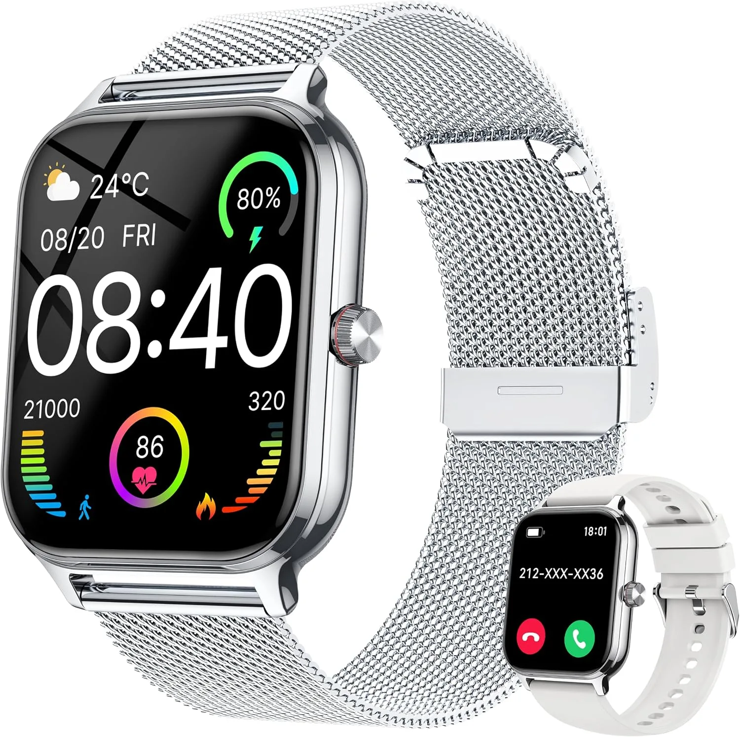 Smart Watch Women Men, 1.96" Reloj Inteligente para Mujer, Fitness Tracker, Blood Pressure/Heart Rate/SpO2 & Sleep Monitor, 110+ Sport Modes, Make/Answer Call, Voice Assistant for iOS Android