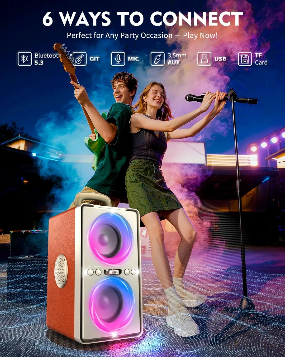 YIER Bluetooth Speaker, 240W Peak Loud Party Speakers with Deep Bass,Orange