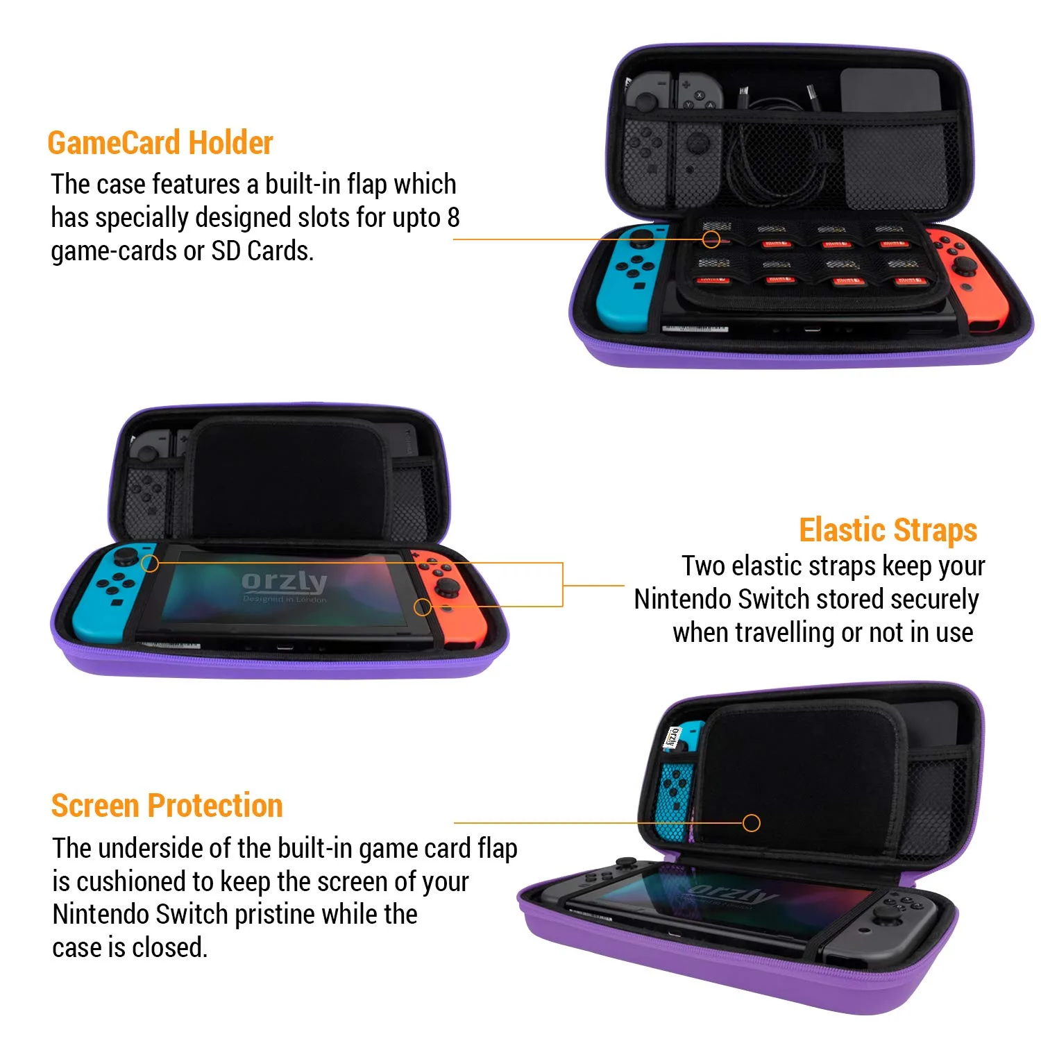 Orzly Carrying case for Nintendo Switch OLED and Switch Console - Purple Protective Hard Portable Travel case Shell Pouch for Nintendo Switch Console & Accessories