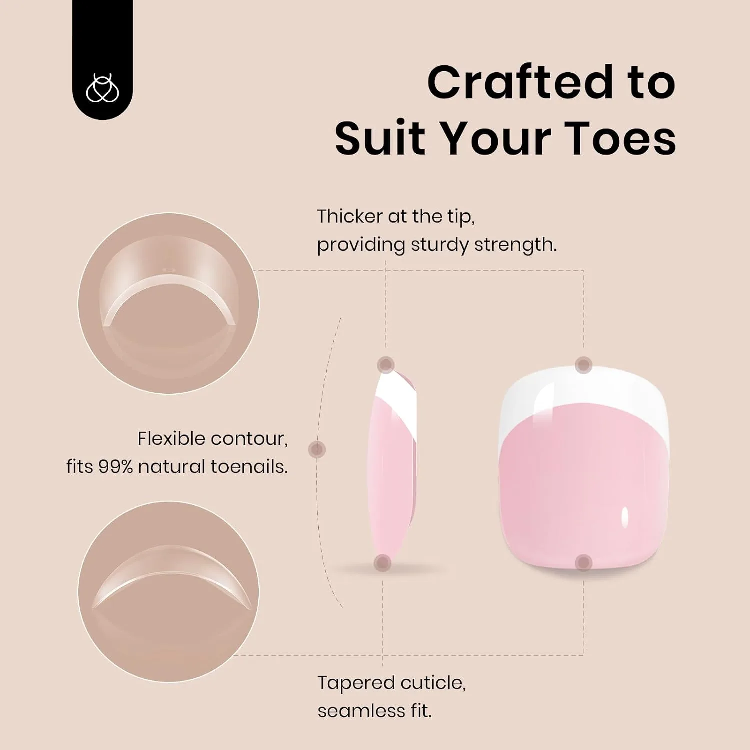 Beetles Toe Nail Press Ons Short French Tip Press On Toenails 72PCS Kit