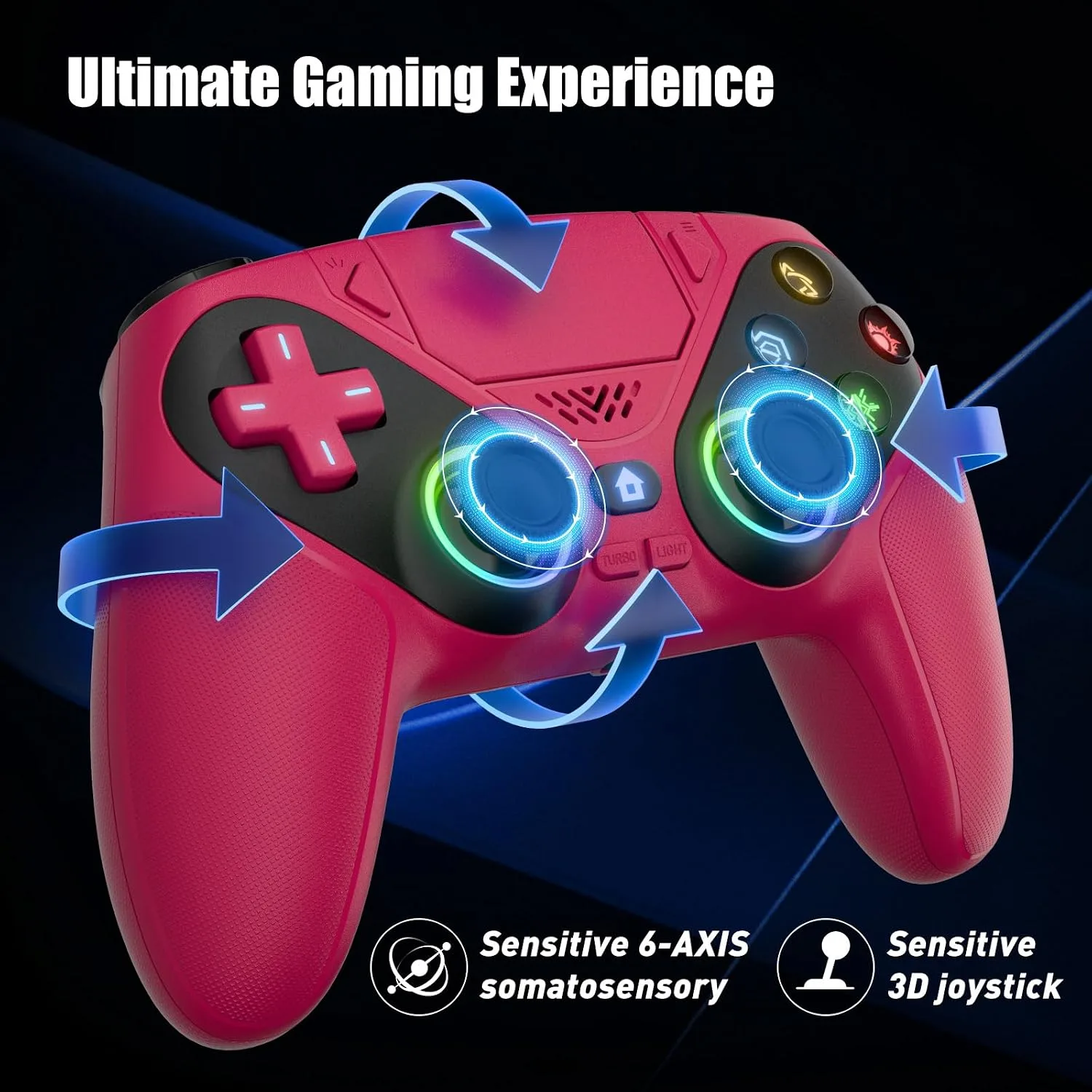 Gamrombo LED Wireless Controller for PS5, Compatible with PS5 Pro/Slim/PC, Dual Vibration, Macro/Turbo Function, 3.5mm Audio Jack, 6-Axis Motion Control Gamepad with Speaker(Maroon)