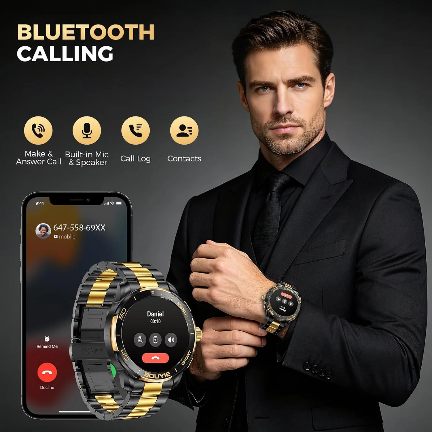 SOUYIE SW-7 Lux Smart Watch for Men, 1.43" AMOLED, AI Voice, Bluetooth Call