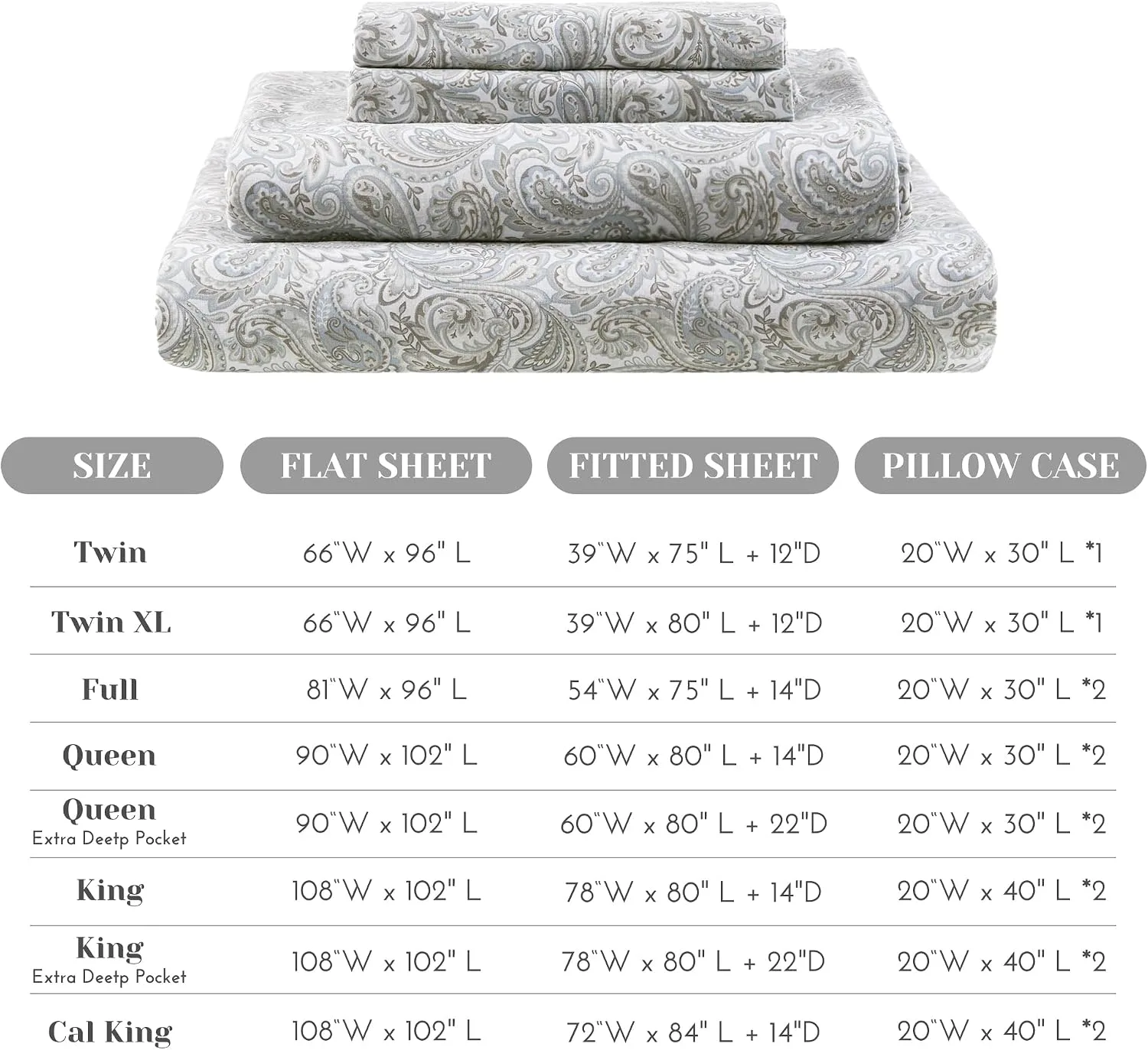 Comfort Spaces 100% Cotton Percale Sheets Queen Size 4 Piece, Paisley Multi