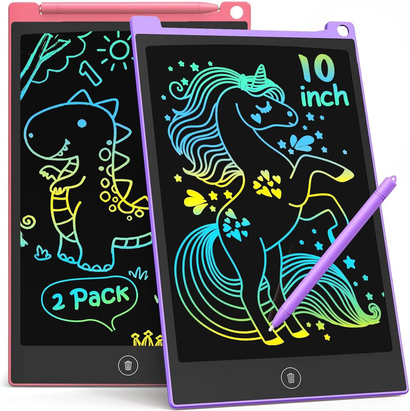 TECJOE 10 Inch 2 Pack LCD Writing Tablet for Kids, Mess Free Drawing Tablet