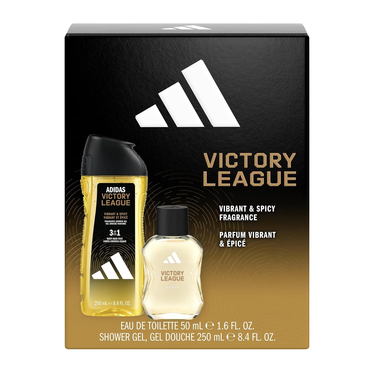 adidas Victory League Giftset including Eau de Toilette (1.6fl oz.) and Shower Gel (8.4fl oz.), For Him, Vibrant & Spicy Fragrance