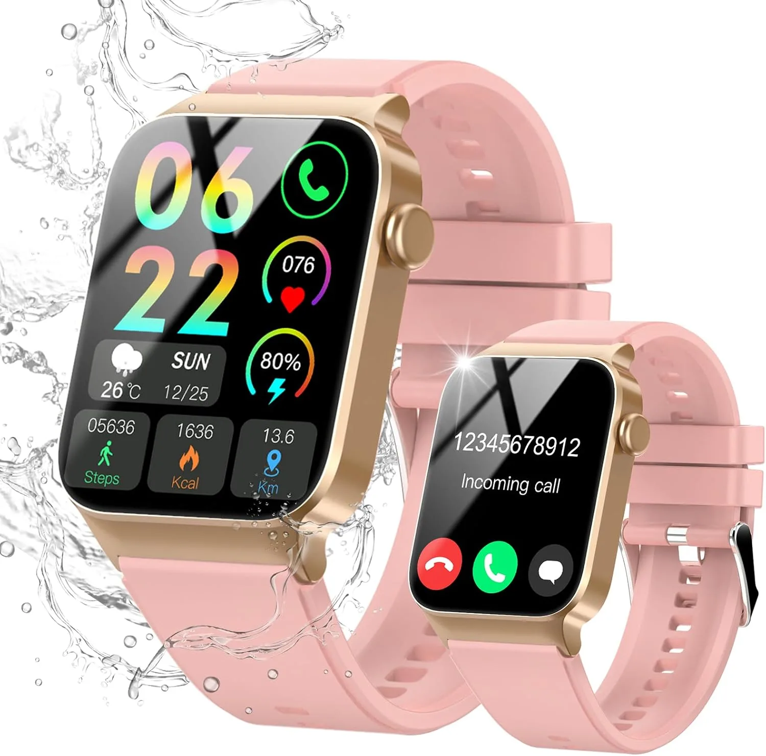 STECEi Smart Watch for Men Women Bluetooth Call, 1.85" HD Screen Smartwatch with Heart Rate/Sleep Monitor, 110+ Sport Modes Activity Trackers IP68 Waterproof, Fitness Watch for Android, Rosegold