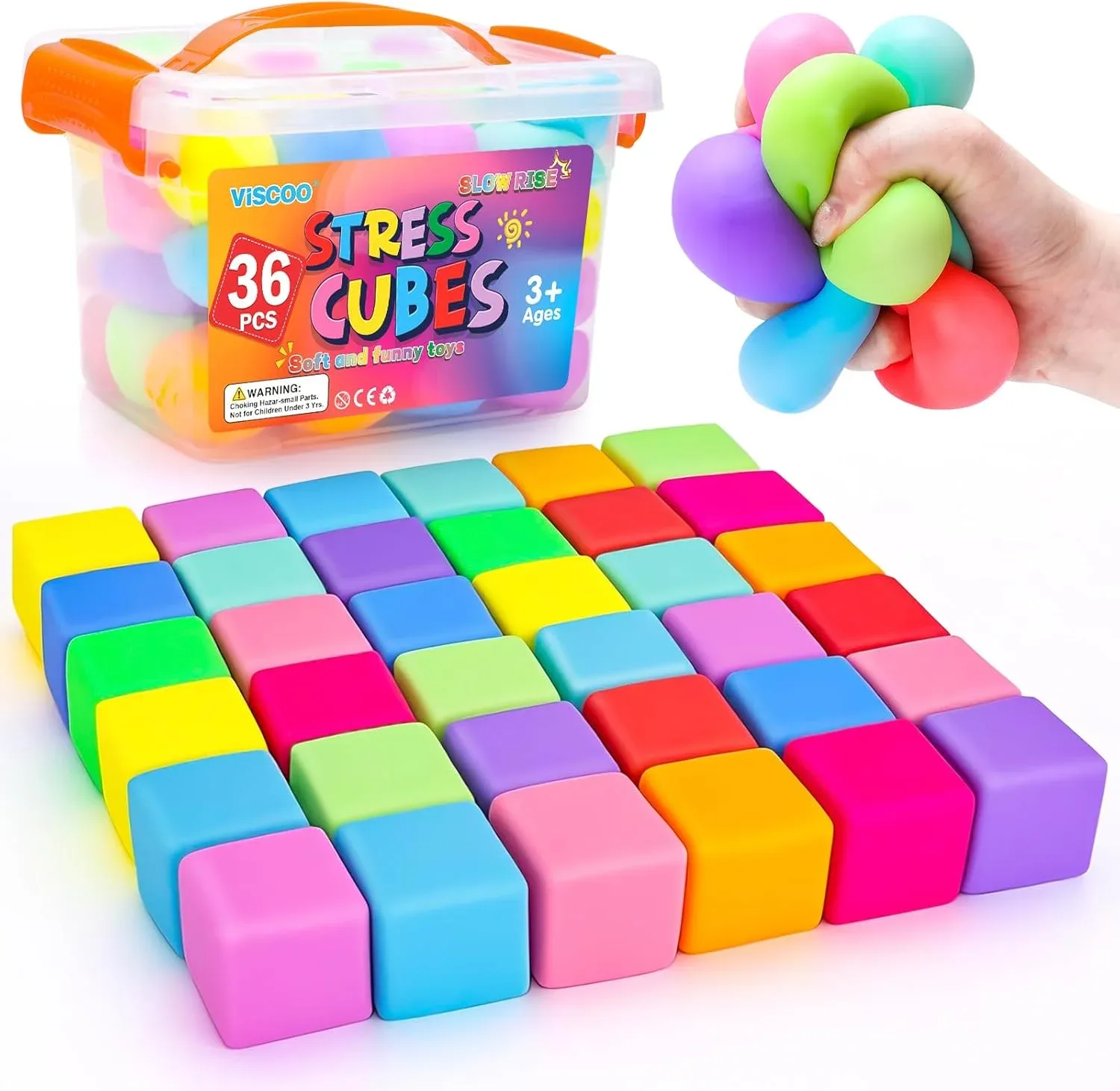 VISCOO 36 Pack Slow Rising Stress Cube, Stress Balls Fidget Squishy Toys