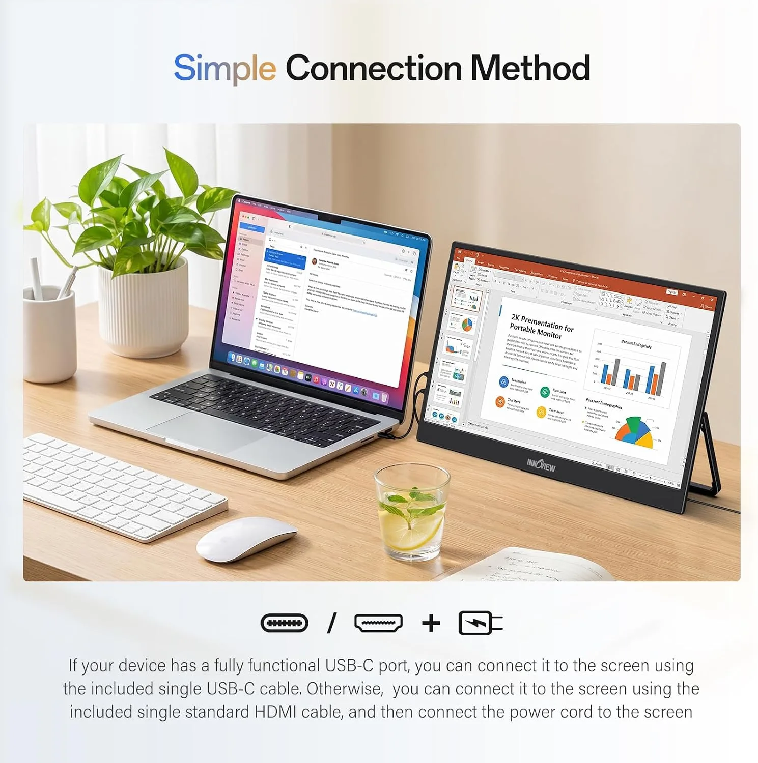 InnoView 2K Portable Monitor 15.6" QHD 100% sRGB, Built-in 180° Adjustable Stand Travel Monitor USB C Standard HDMI Ultra-Slim Portable Monitor for Laptop MacBook Phone PS5 Xbox Switch