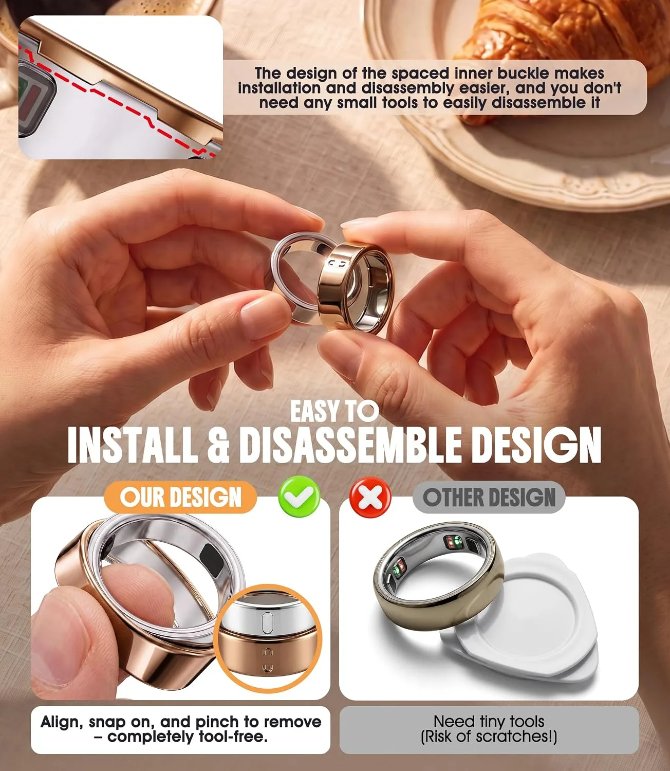 3Pack Ring Cover Compatible for Oura Ring 5, Resistant TPU, Rosegold-Size 8