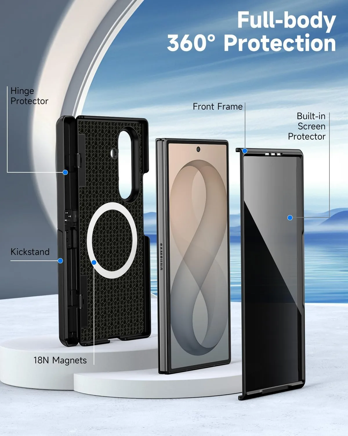 seacosmo for Samsung Galaxy Z Fold 8 Ultra Case Stand Privacy Screen Black