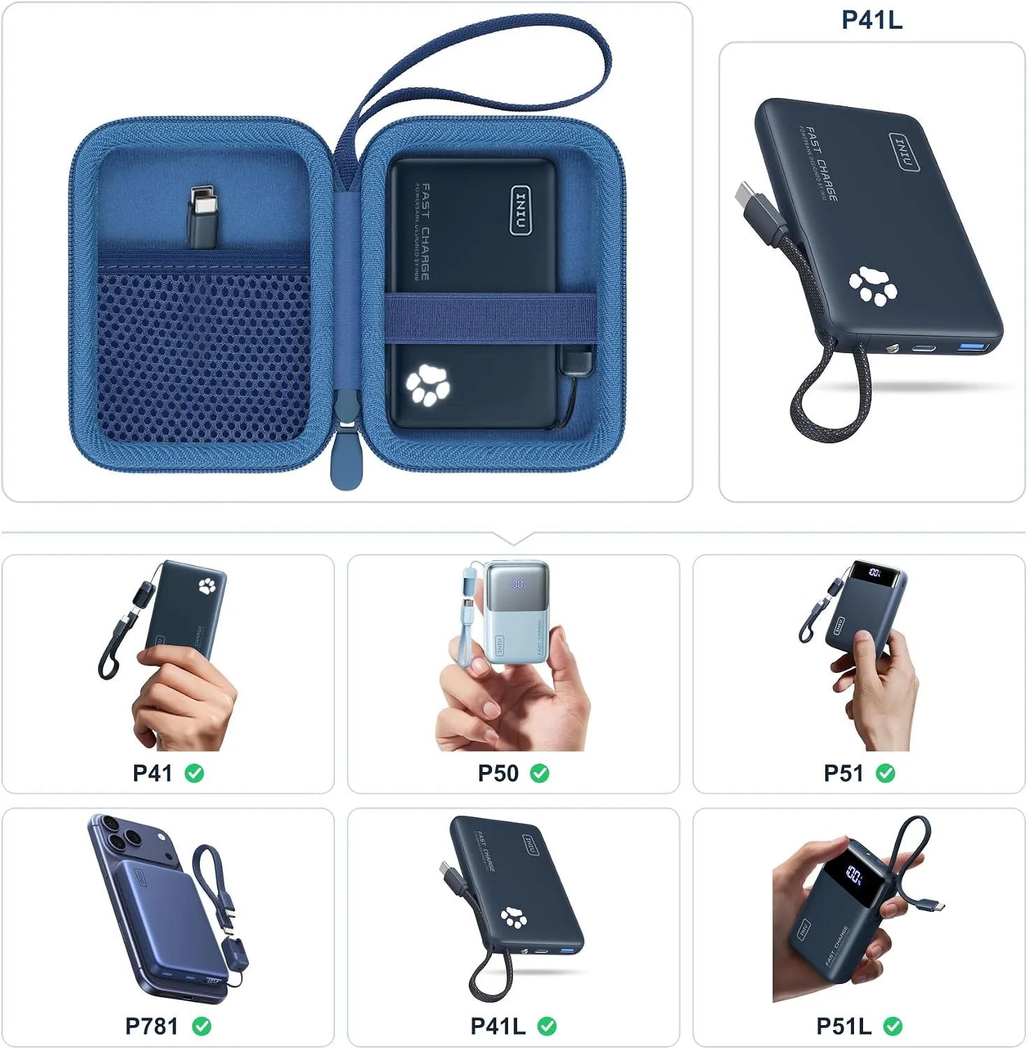 khanka Hard Protective Case for INIU 45W Fast Charging Charger,Blue