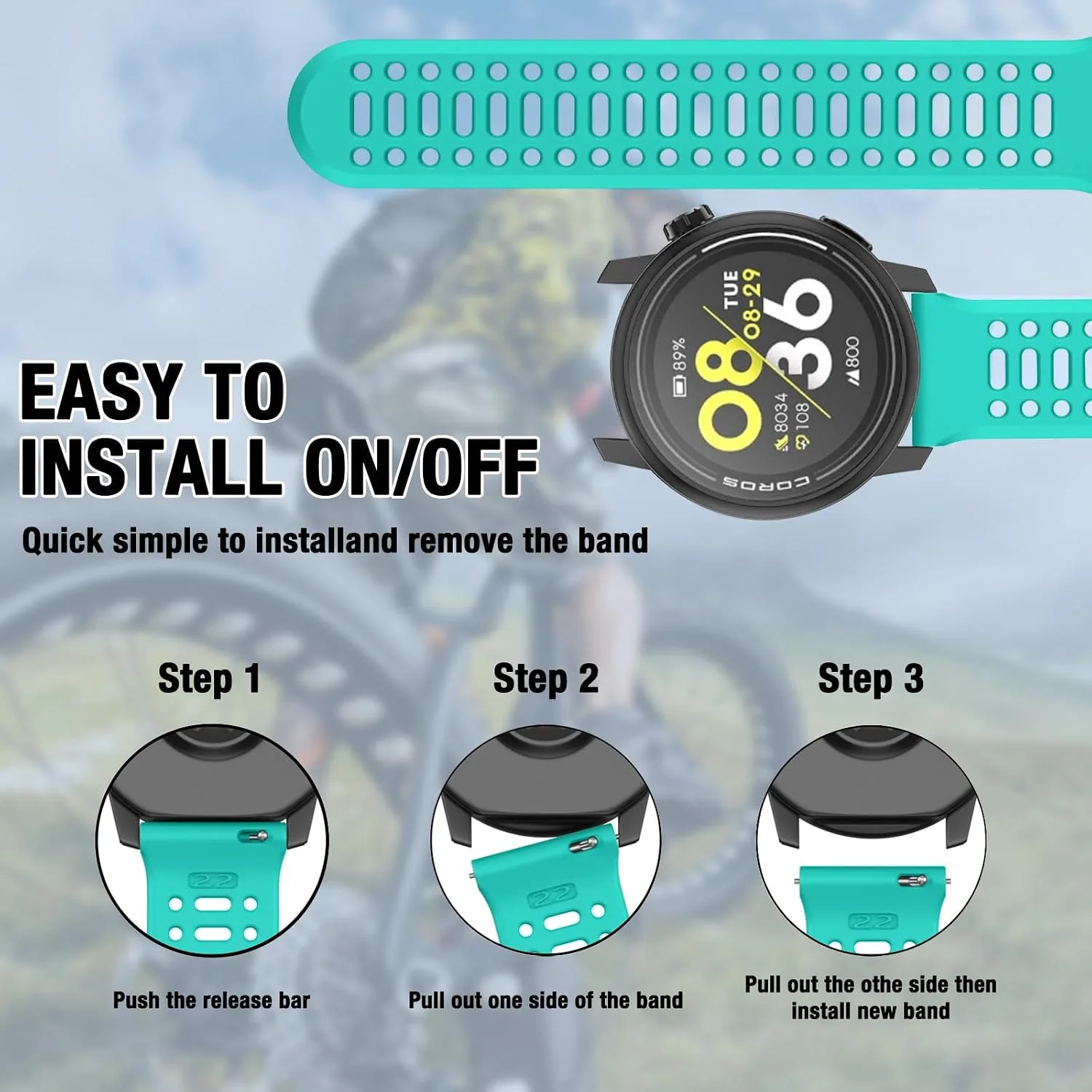 Watch Band for COROS PACE 3/PACE Pro/APEX 2 Pro/APEX Pro/APEX 46mm, 22mm Quick Release Silicone Replacement Band