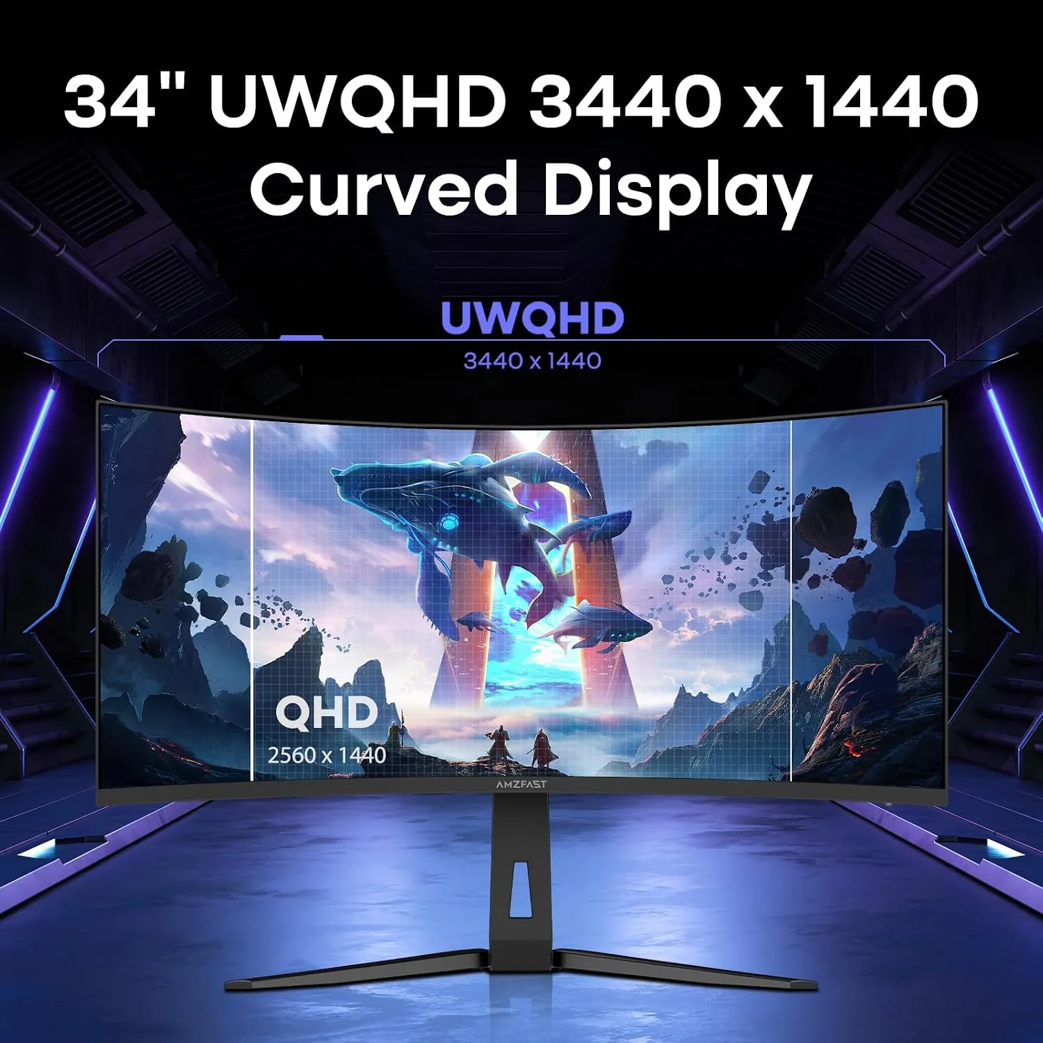 Amzfast 34 Inch 240Hz Curved Gaming Monitor UWQHD (3440x1440), AMZG34C8 Pro