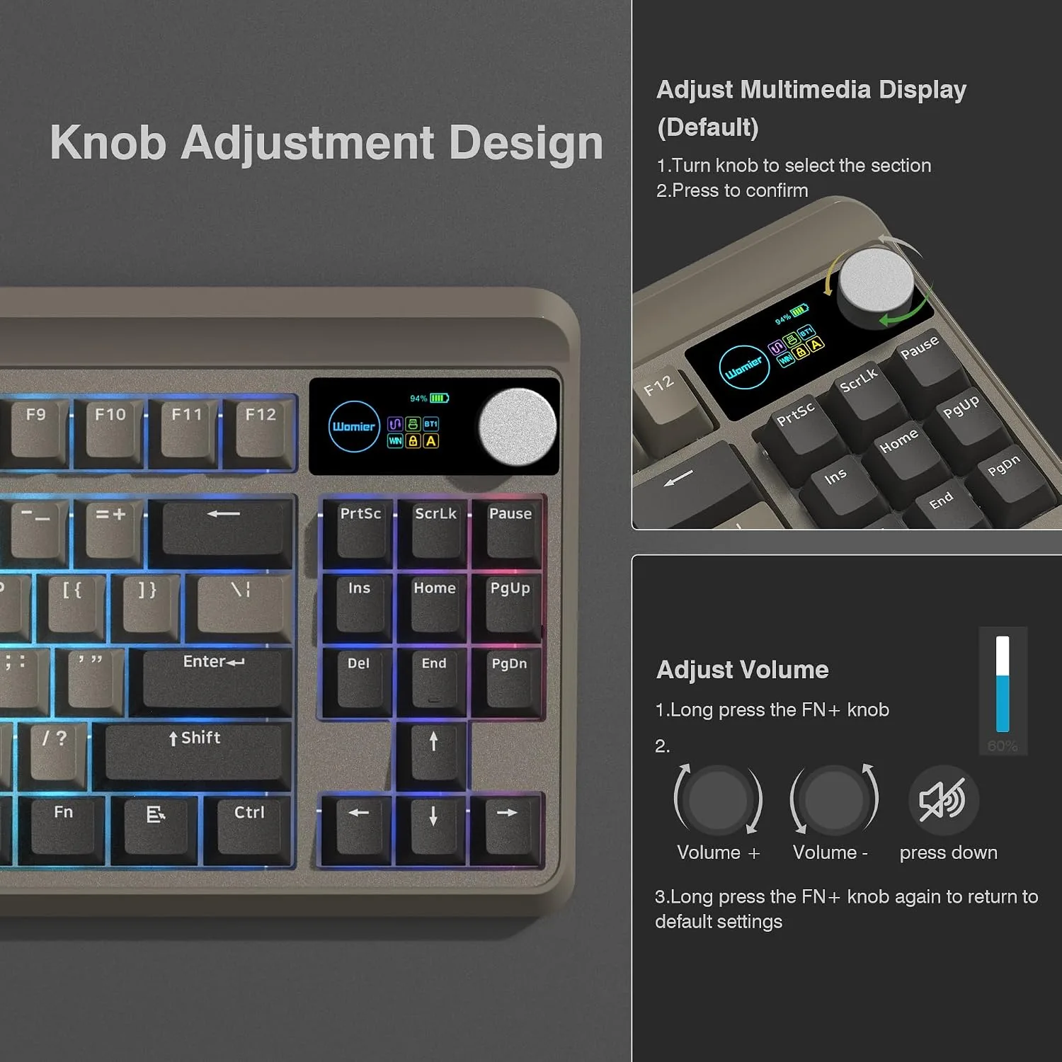 Womier Retro 75% Wireless Bluetooth Keyboard with Smart Display & Knob