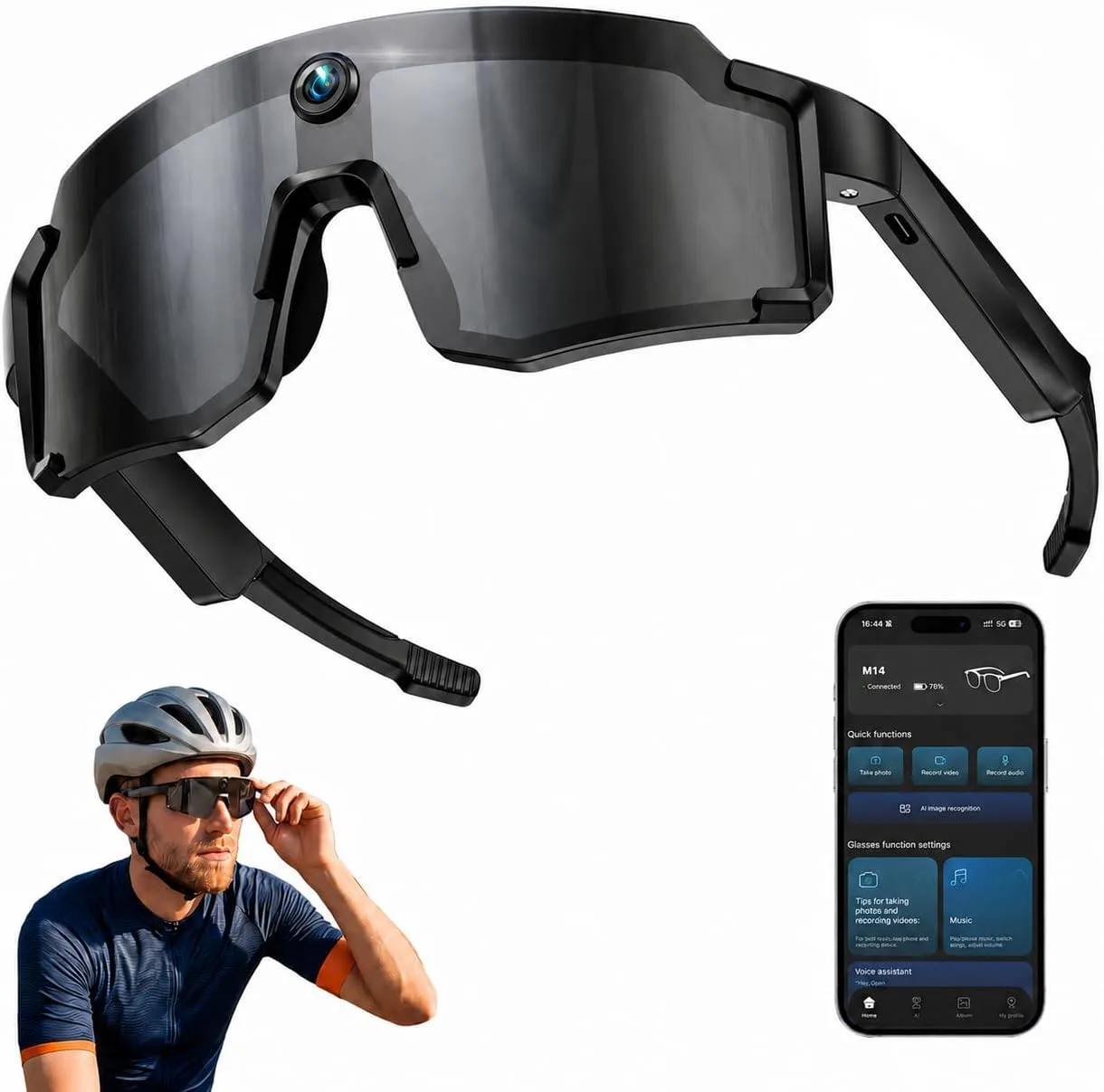AI Smart Glasses with POV Camera, 4K Video Recording for Cycling & Hiking