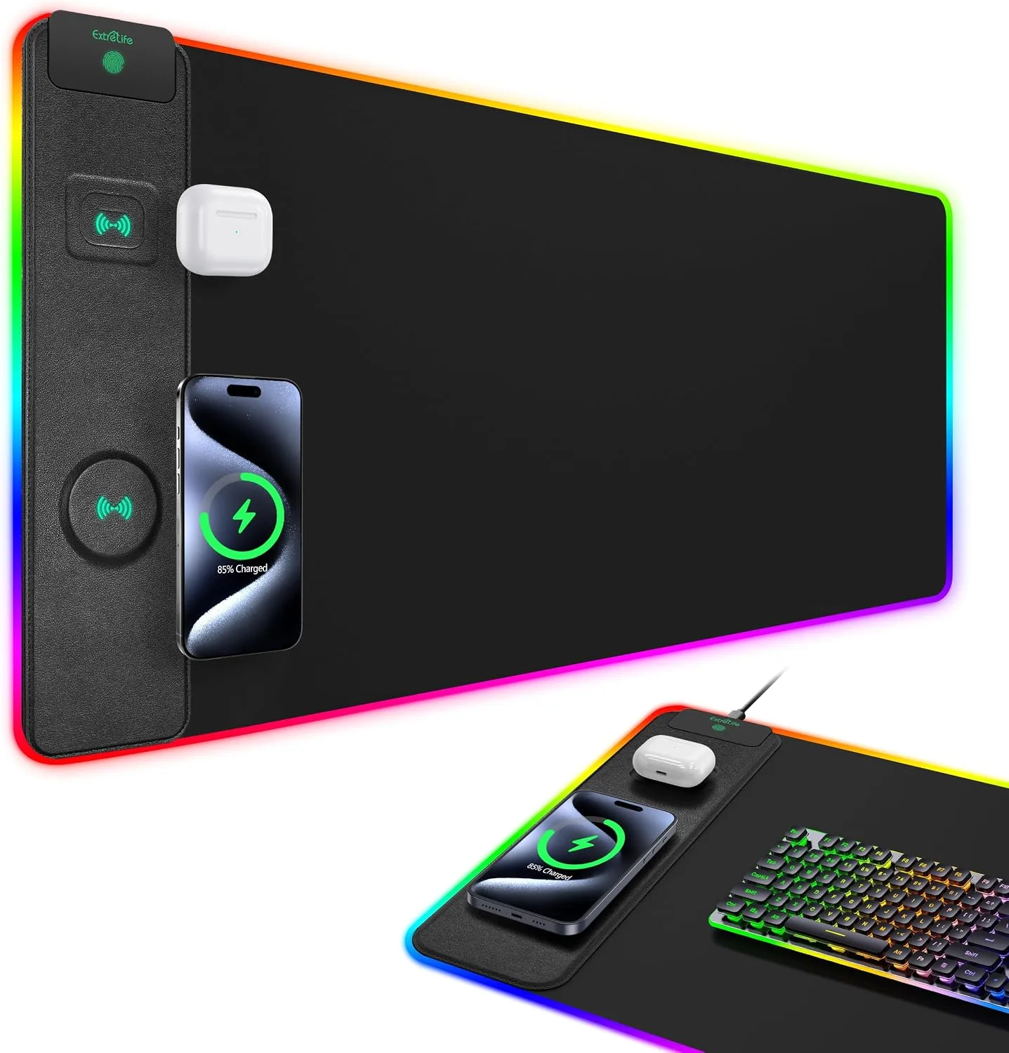 Mouse Pad with Wireless Charging, RGB Gaming Desk Mat, 31.5"x15.7"