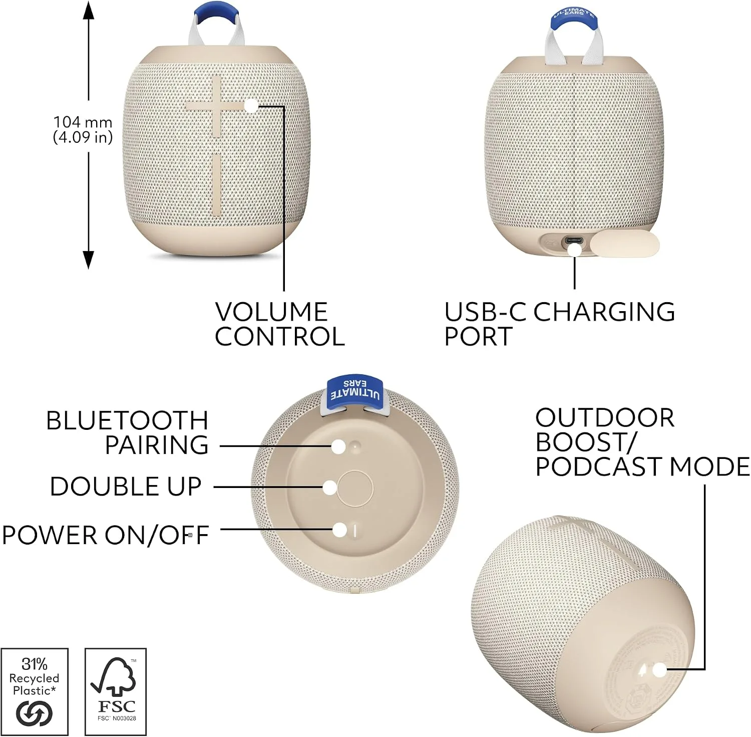 Ultimate Ears WONDERBOOM 4 Portable Waterproof Speaker - Sand