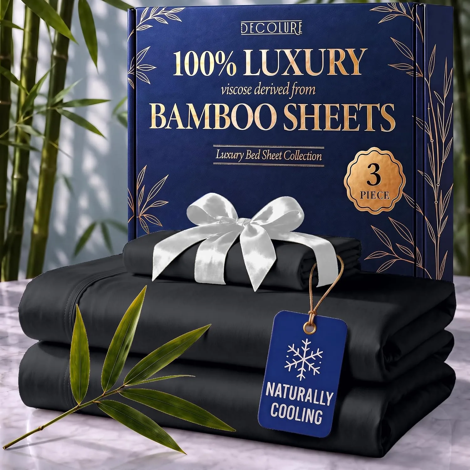 DECOLURE 100% Viscose from Bamboo Sheets Twin Size | 3 Pc Cooling Bed Set